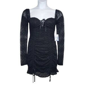 Majorelle Womens Sienna Long Sleeve Black Lace Dot Mini Dress Size M NWT